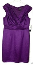ADRIANNA PAPELL Grape Pleated Shawl Collar V-Neck Stretch Taffeta Dress 16W = 1X