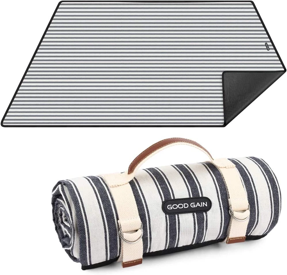G GOOD GAIN Waterproof Picnic Blanket Portable with Carry Strap for Beach Mat or
