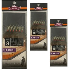 3 x STAFIS Sabiki SEA Fishing Mackrel Feathers 6 rigs size 8 Hooks SJT - 102