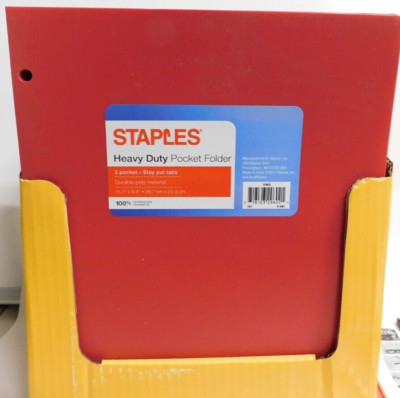(PACK OF 12) Staples 3-Hole Punched Heavy Duty 2-Pocket Portfolios Red 52803