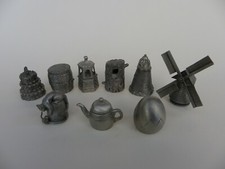Vintage Thimble Collectors Club "Conversation Piece" Pewter Thimbles Set of 9.