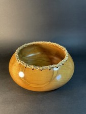 Turned Wood Bowl Ambrosia Maple With Straw Trim By Larry Bohannon