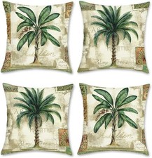 Tropical Palm Tree Throw Pillow Covers 18 X 18 Inch Vintage Green Leaf