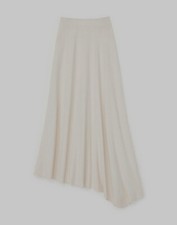  1298 Lafayette 148 New York Women Beige Knit Asymmetric Godet MIDI Skirt Size S
