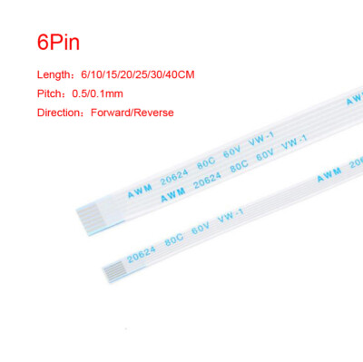 6Pin Flexible Flat FFC/FPC Cable Ribbon 0.5mm-1.0mm Forward/Reverse 6cm to 40cm