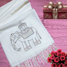 Mother’s Gift For Mum Wife Women Handmade Elephant White Lightweight Scarf Shawl