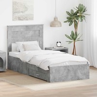 Bettrahmen Mit Kopfteil Beton Grau 90 X 190 Cm Holzwerkstoff