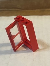 Vintage Lego 1x3x4 Red Door Frame with Plastic Glass Red Door