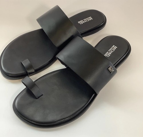 MK Michael Kors August Toe Ring Slide Sandals Womens Size 8 MK Logo Solid Black - Imagen 2 de 11