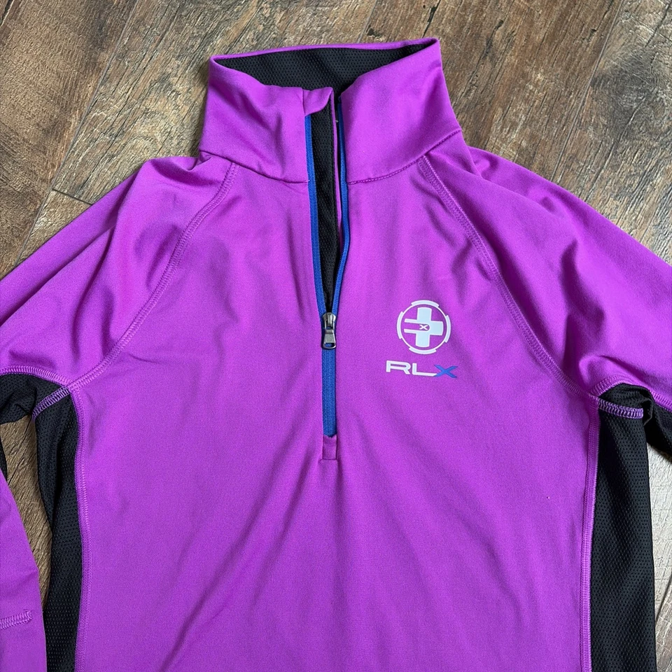 RLX Ralph Lauren | Pullover púrpura con cuello embudo cremallera cuarto para mujer XS Foto 4 de 4