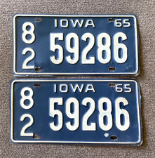RARE 1965 IOWA LICENSE PLATE PLATES PAIR ORIGINAL CHEVY FORD DODGE ETC SET