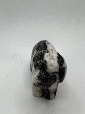 Zuni Black White Dog Cody Nastacio*SIGNED* Turquoise Eyes Zebra Stone 4524