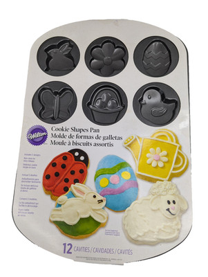 PAN Cookie Shapes WILTON #8129 Bunny Chick Egg Flower Basket Butterfly 12 Cavity