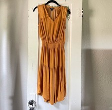 Simply Vera Vera Wang Sleeveless Smock Waist Midi Dress Dark Mustard Yellow XS