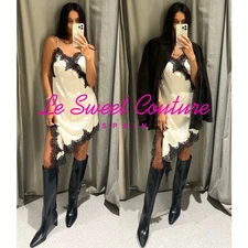 ZARA WOMAN NWT FW25 ECRU/BLACK ZW COLLECTION ASYMMETRIC LACE DRESS 5919/200/070