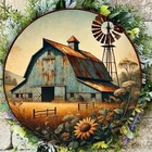 Vintage Farmhouse Tin Metal Sign Barn Wall Decor Blue Sunflower 8x8