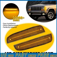 Pair Amber LED Front Side Corner Parking Marker Lights For 97-01 Jeep Cherokee