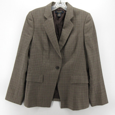 Brooks Brothers Blazer Women 10 Brown Milano Fit Wool Glen Plaid Jacket Career *