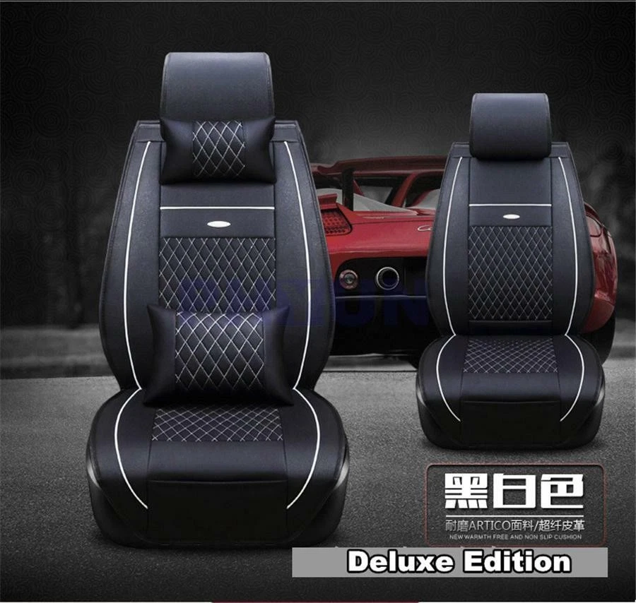 Cojín de funda de asiento de coche de cuero PU envolvente completo 5 asientos delanteros + traseros + almohadas Foto 2 de 4