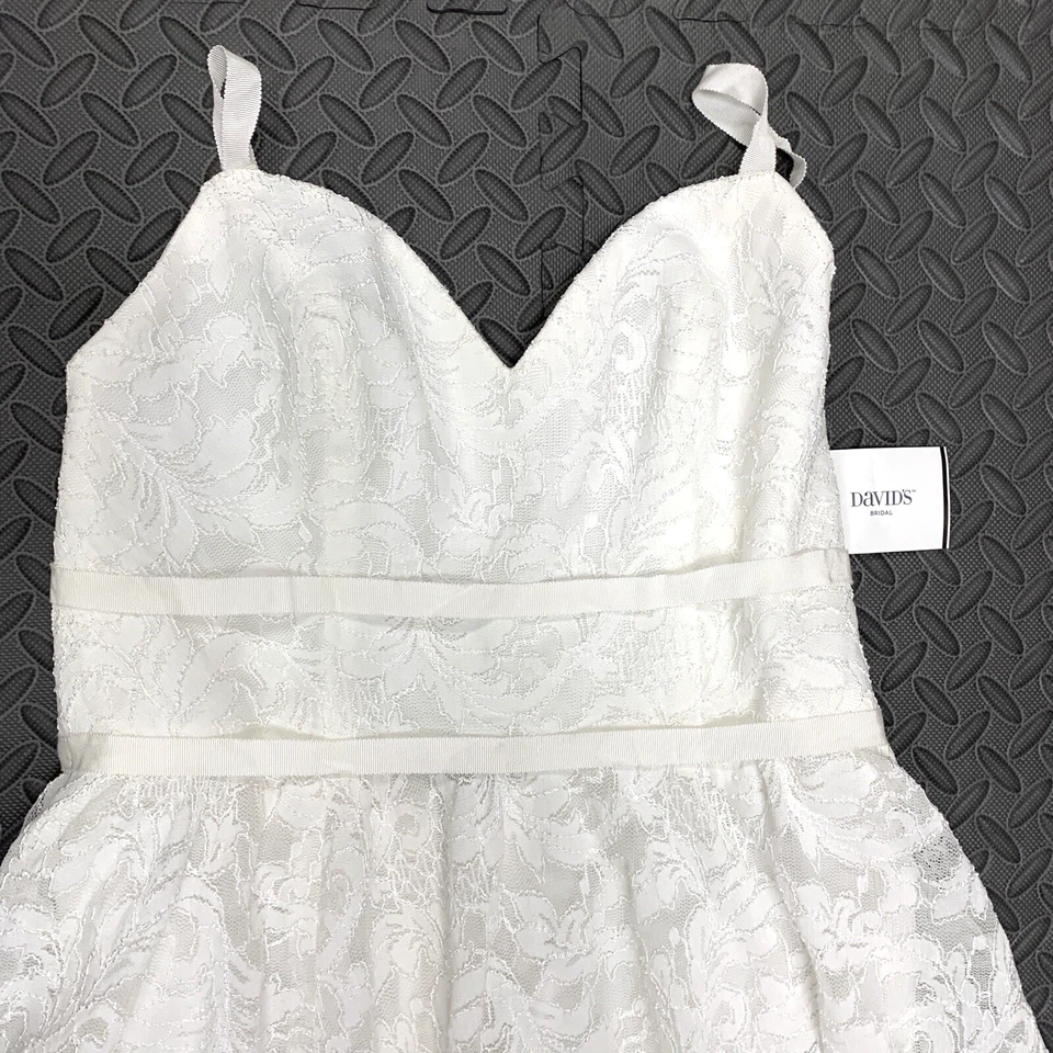 Melissa Sweet MS161213 Stretch Lace Spaghetti Wedding Dress Empire White Sz 12 - Image 3 of 4