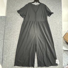 ASOS Design Short Sleeve Jumpsuit Black Womens US 14 Wide Leg Button-Front Curve