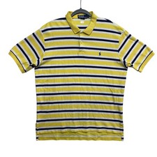 Polo Ralph Lauren Polo Shirt Mens Large Yellow White Navy Striped Short Sleeve