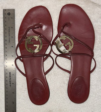 Gucci Flipflops Sandals Womens Double G Red Leather - Needs work - READ