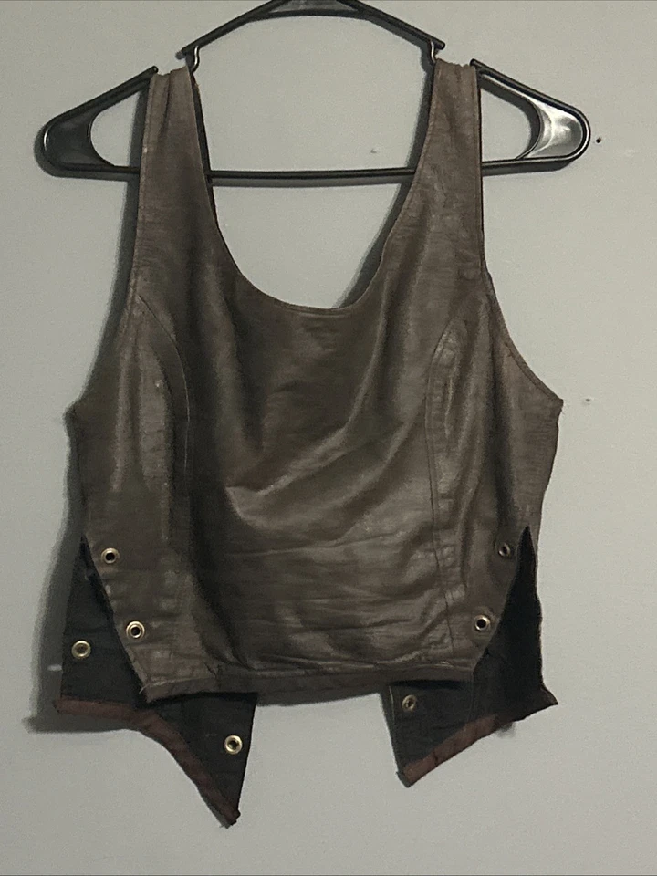 Vintage Leather Bustier Corset Vest Reversible Lace Up Front Biker Punk Renfaire - Image 2 of 4