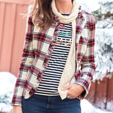 Talbots Women Wool Tartan Plaid Jacket 2P Ruffle Neck Holiday Christmas Academia