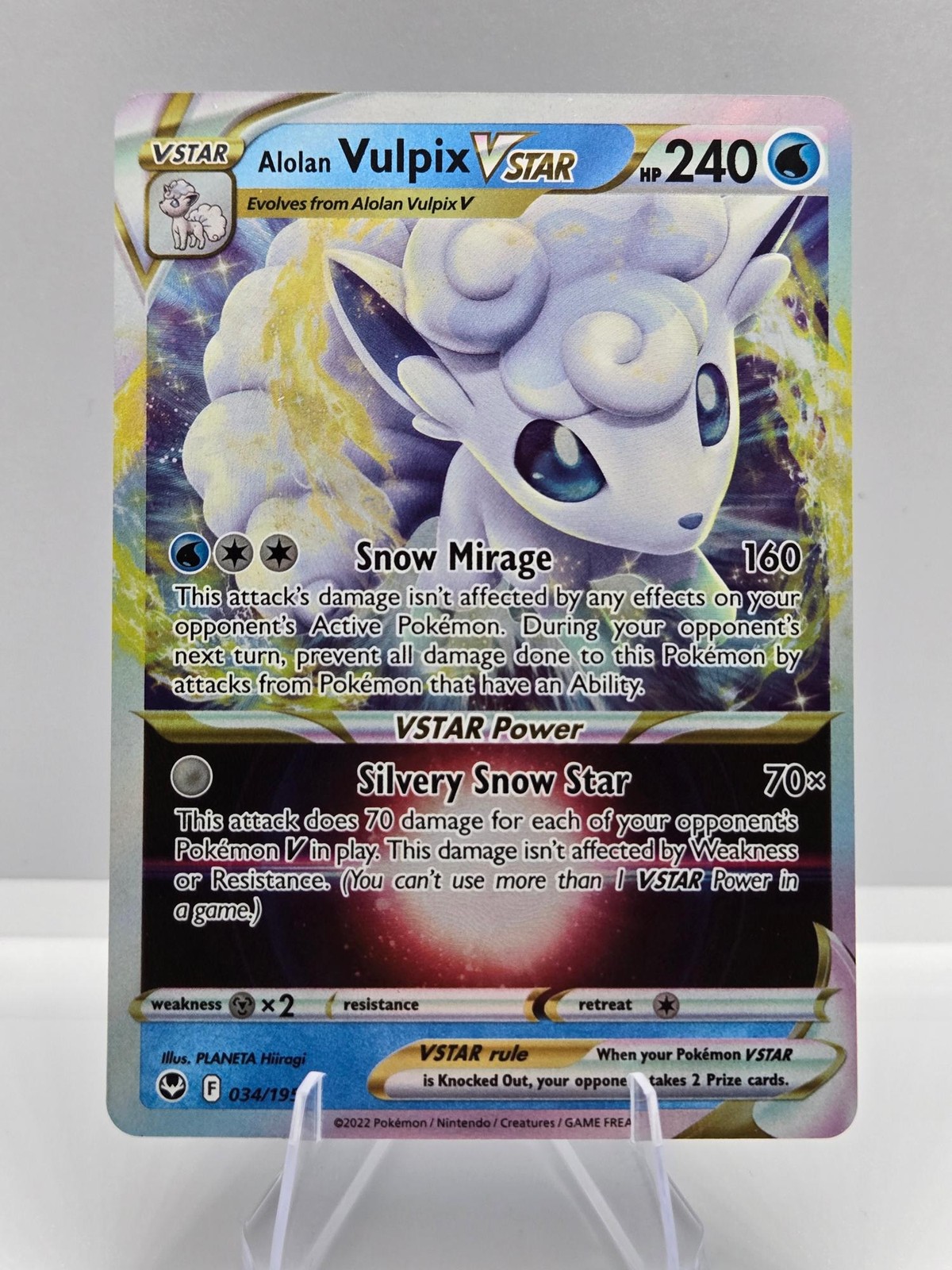 Alolan Vulpix VSTAR 034/195 Holo VSTAR Rare Silver Tempest Pokemon NM