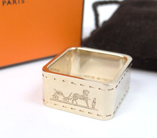 MNT HERMES Scarf Ring Bolduc Square Gold Tone Italy w/Box 40220531800 2