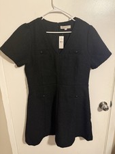 Womens Loft Dress Black Boucle Short Sleeve Knee Length Size 12