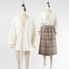 Vintage 80s White Sheer Lace Blouse Romantic Victorian Pleated Top S