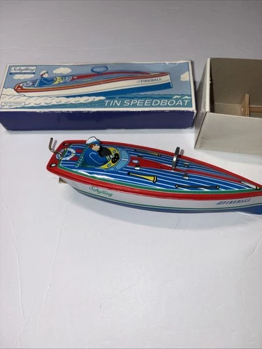 Vintage 1996 Schylling Collector Series Tin Wind up Speedboat Fireball