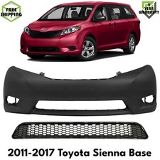 Front Bumper Cover Primed & Bumper Grille Kit For 11-2017 Toyota Sienna Base