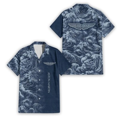 Personalized Name Men's Aston Martin Navy Blue Ocean Hawaiian 3D Shirt S-5XL