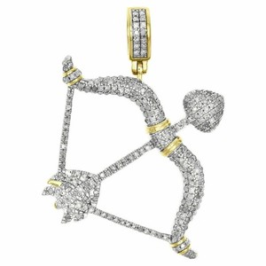Authentic 14K Yellow Gold Plated 1CT Pave Set Moissanite Cupid Bow Arrow Men Charm Pendant