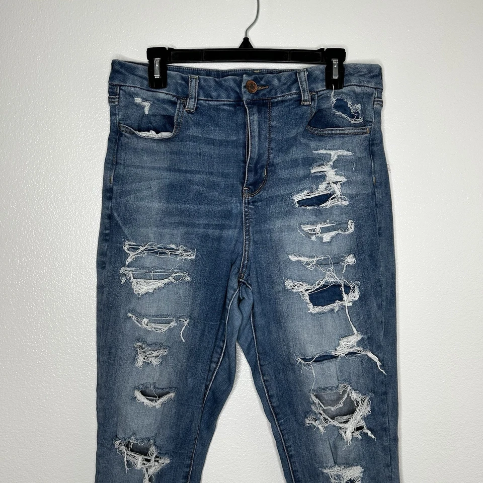 American Eagle Next Level Stretch Ripped Curvy High-Rise Jegging Jeans Size 14 - Image 2 of 4