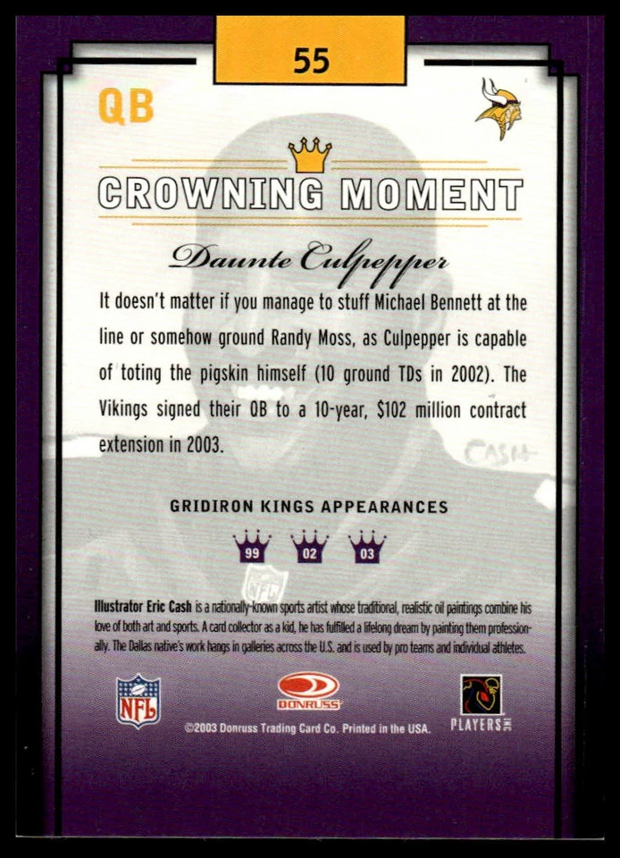 2003 Donruss Gridiron Kings #55 Daunte Culpepper Bronze - Image 2 of 2