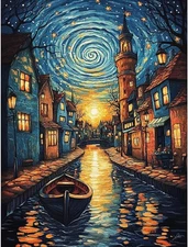 Miwixy Starry Night Diamond Painting,Boat Art 12x16 inches, 