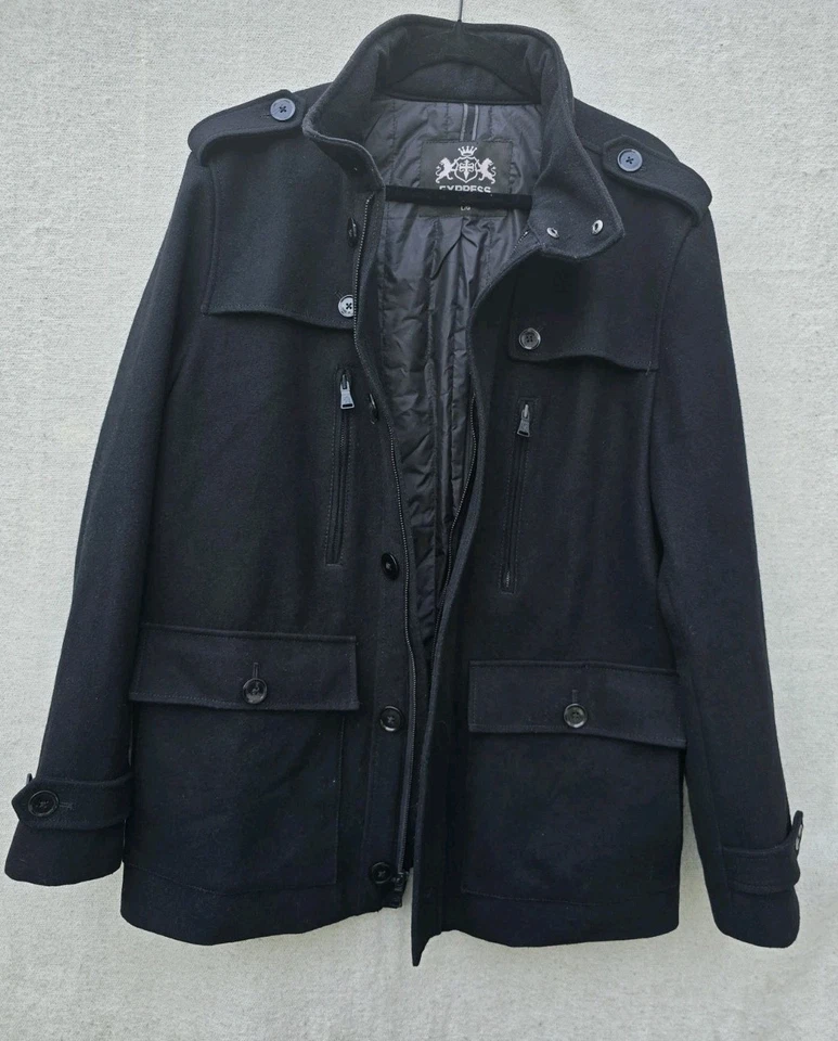 Express Men's Black Military Jacket wool blend jacket size large - Image 3 of 4