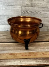 Vintage Copper Craft Guild 6” Footed Cauldron Pot w/ Twisted Handle  Made In USA