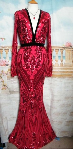 Prom Dress 10 Red Black Sequin Fishtail 