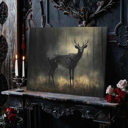 Skeletal Stag Canvas Print – Gothic Mystical Deer in a Haunted Forest Setting - Picture 5 of 18