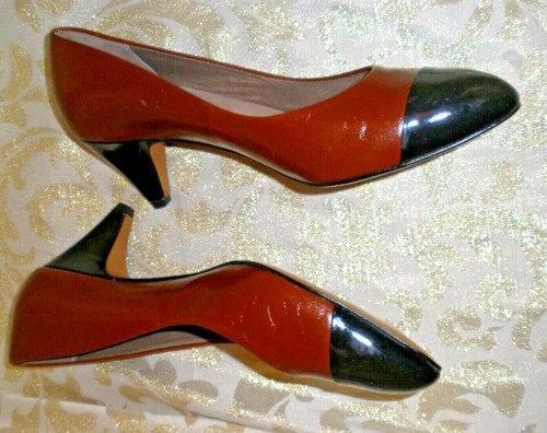 NEW EASY SPIRIT BROWN GENUINE LEATHR BLK CAP TOE Loafers CLASSIC Pumps MULES 8 B - Picture 6 of 10