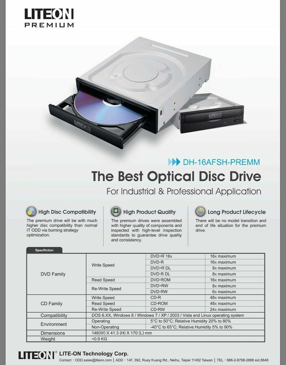 Lite-ON Premium SATA 2 16X CD/DVD/RW DL Optical Disc 16AFSH