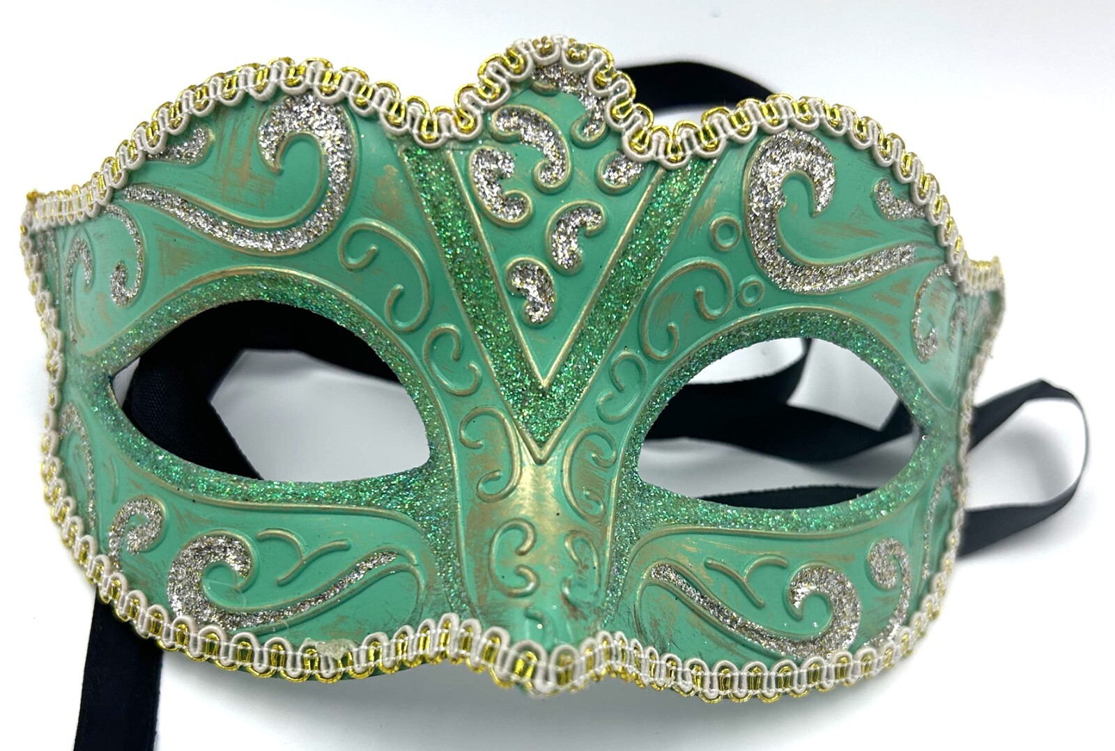 Venetian Eye Mask Bright Green & Gold Mardi Gras Masquerade New Orleans Party 01-image