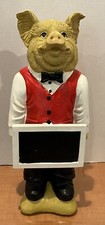 Maitre’d Waiter Pig Statue Figure Butcher Shop Restaurant W/Chalkboard 16.25”