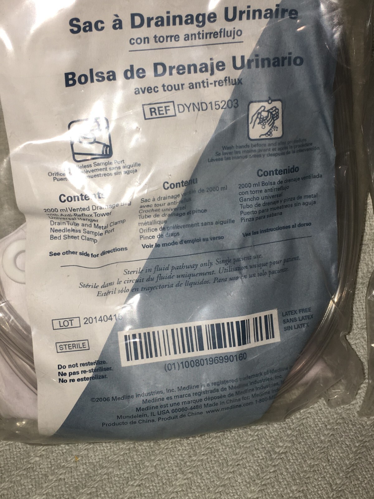 ONE MEDLINE DYND15203 Urinary Drainage Bag with AntiReflux Tower and