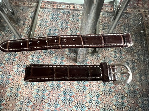 Uhrenband,Braun,helle Nähte,Reptilprint,Leder,Braun,1.2cm breit,11+8cm lang,Neu - Bild 4 von 5
